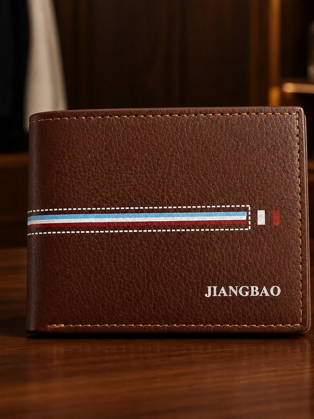 Men's Brown Leather Bifold Wallet with Tricolor Accent NWT